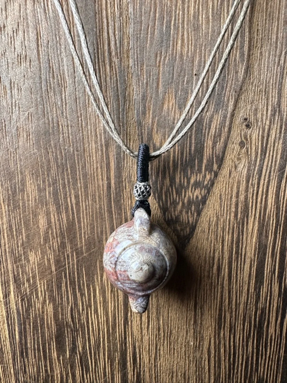 Adorable Coral Fossil Teapot Pendant Necklace, Sterling Silver Accent on Rope - Picture 11 of 15